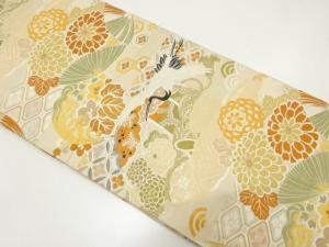 アンティーク　雪輪に鶴・菊・桐模様織り出し丸帯（材料）